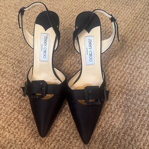 Jimmy Choo Black Satin Heels with Buckle